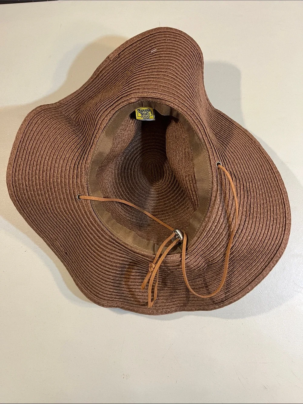 Wide Brim Straw Sun Hat in Brown with Adjustable Chin Cord